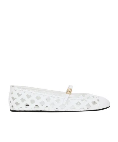 Dolce & Gabbana Formale Cutout Leather Ballet Flats In White