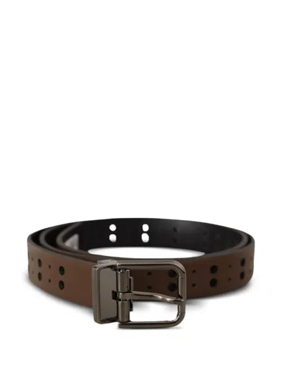 Dolce & Gabbana Perforated Leather Belt Featuring Metal Buckle In Brown