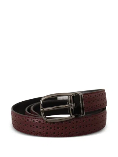 Dolce & Gabbana Perforated Leather Belt Metal Buckle In Brown