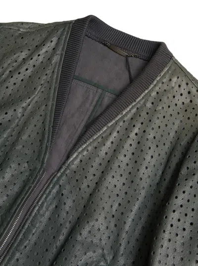 Dolce & Gabbana Perforated Leather Bomber Jacket In Green