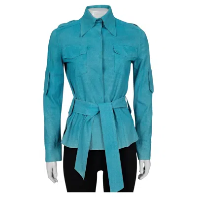 Pre-owned Dolce & Gabbana Perforated Leather Shirt Sz. M In Blue