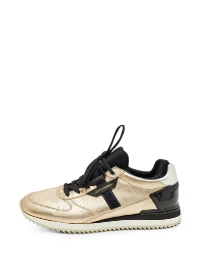 Pre-owned Dolce & Gabbana Perforated Leather Sneakers In Gold