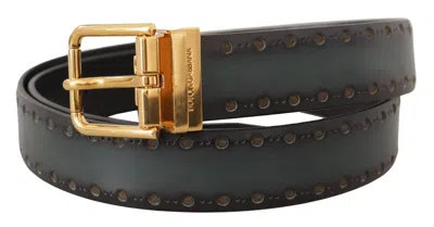 Dolce & Gabbana Perforated Leather With Brass Buckle Belt In Black