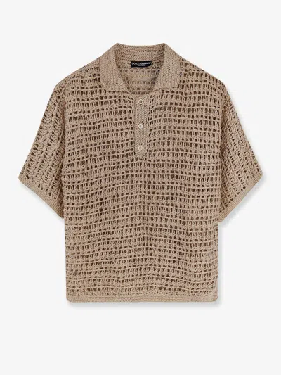 Dolce & Gabbana Perforated Linen Sweater In Brown
