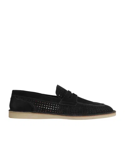 DOLCE & GABBANA DOLCE  GABBANA LOGO PLAQUE PERFORATED LOAFERS