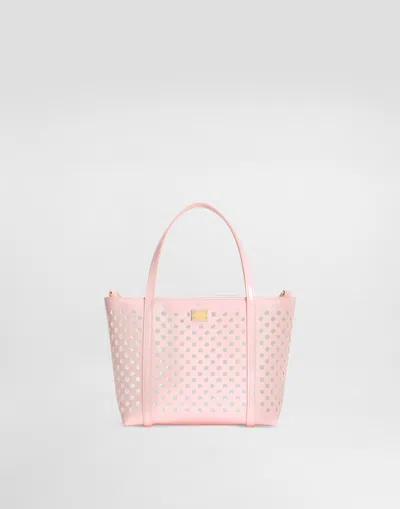 Dolce & Gabbana Perforated Patent Leather Shoulder Bag In Pink