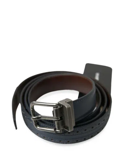 Dolce & Gabbana Perforated Reversible Leather Belt In Black