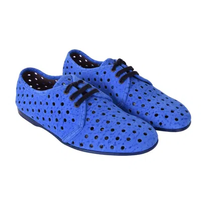 Pre-owned Dolce & Gabbana Perforated Suede Derby Shoes Amalfi Blue 05917
