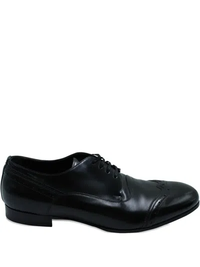 Pre-owned Dolce & Gabbana Perforated-toe Lace-up Derby Shoes In Black