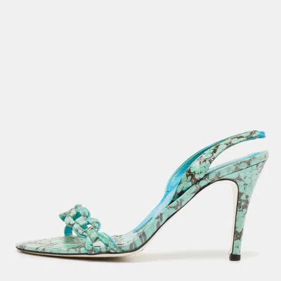 Pre-owned Dolce & Gabbana Persian Green Python Slingback Sandals Size 38