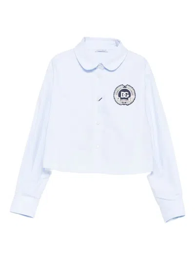 Dolce & Gabbana Kids' Peter-pan Collar Logo-patch Shirt In White