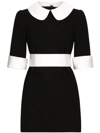 Dolce & Gabbana Women's Nero Collared Crepe-texture Wool-blend Mini Dress In Black