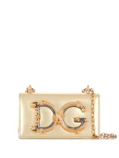Dolce & Gabbana Phone Bag Dg Girls In Nappa Mordor In Gold