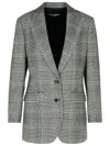 Dolce & Gabbana Grey Single-breasted Jacket With Peak Revers In Wool And Cashmere Woman In Multicolor