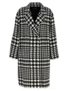 Dolce & Gabbana Black And White Coat With All-over Check Motiv In Wool Blend Woman
