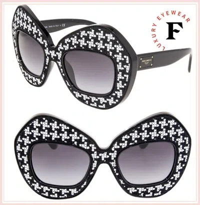 Pre-owned Dolce & Gabbana Pied De Poule Print 6108 Black Oversized Sunglasses Dg6108s In Gray