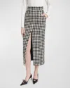 Dolce & Gabbana Houndstooth Wool And Cotton-blend Tweed Midi Skirt In Blkwhtchk