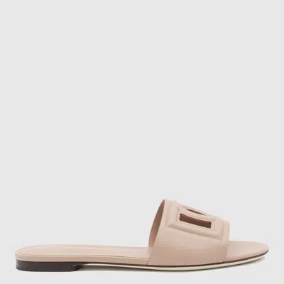 Dolce & Gabbana Bianca Calfskin Flat Slides In Pink