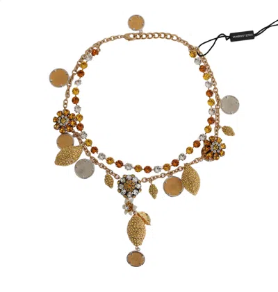 Dolce & Gabbana Pineapple Coin Crystal Necklace In Gold