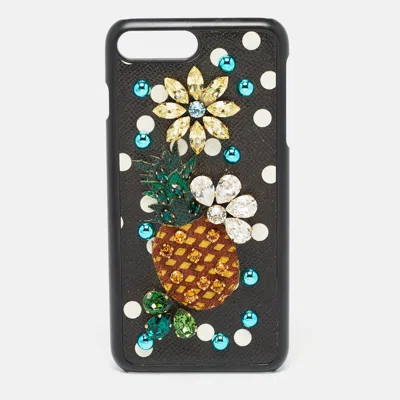 Pre-owned Dolce & Gabbana Pineapple Crystals Leather Iphone 6/6s Plus Cover In Black