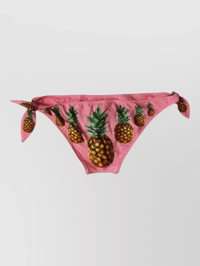 Dolce & Gabbana Pineapple Print Satin Bikini Bottom Swimwear In Pink