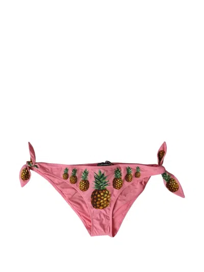 Dolce & Gabbana Pineapple Print Satin Bikini Bottom Swimwear In Pink