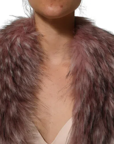 Dolce & Gabbana Pink Acrylic Faux Fur Knit Shrug Vest Top In Brown