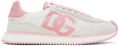 DOLCE & GABBANA PINK & GRAY MIXED-MATERIAL 'DG' CUSHION SNEAKERS