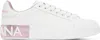 Dolce & Gabbana Portofino White And Pink Low Top Sneakers With Logo In Leather Woman In White