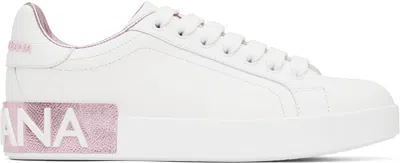 DOLCE & GABBANA PINK & WHITE CALFSKIN NAPPA PORTOFINO SNEAKERS