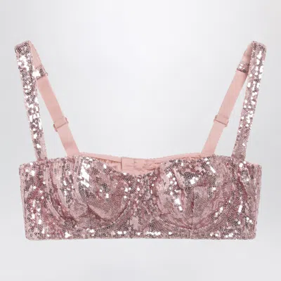 Dolce & Gabbana Pink Balconette Bra In Micro-sequins In Multi