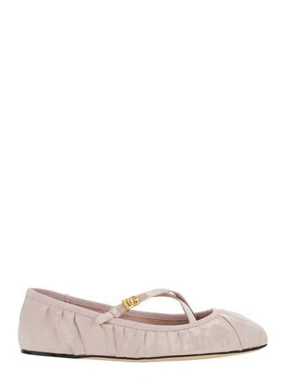 Dolce & Gabbana Pink Ballet Flats With Metallic Dg Logo Plaque In Fabric Woman