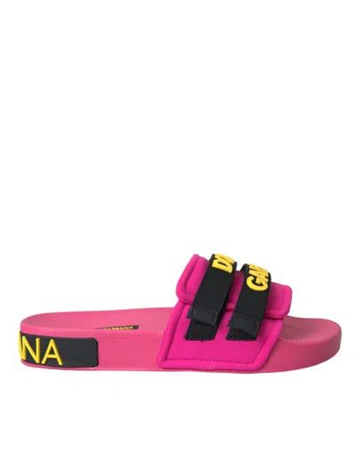 Dolce & Gabbana Logo Beachwear Double Strap Flat Sandals In Pink