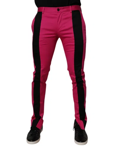 Dolce & Gabbana Pink Black Stripe Slim Fit Men Dress Pants In Red