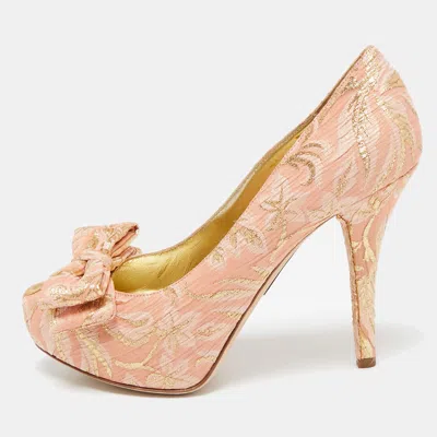 Pre-owned Dolce & Gabbana Pink Brocade Fabric Pointed Toe Pumps Size 39