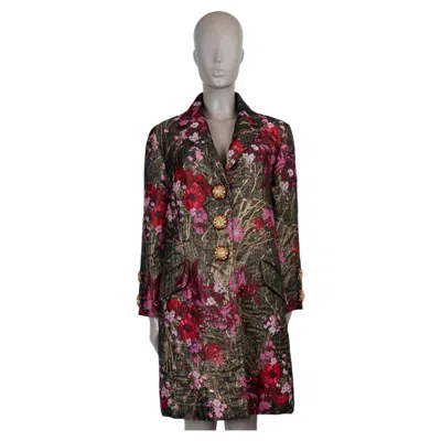 Pre-owned Dolce & Gabbana Pink Brown 2017 Floral Brocade Coat Jacket 38 Xs