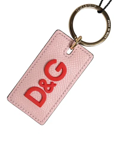 Dolce & Gabbana Pink Calf Leather Dg Logo Metal Ring Keychain Keyring