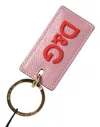 Dolce & Gabbana Pink Calf Leather Logo Metal Ring Men Keychain Keyring In Multi