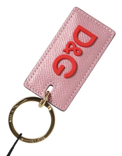 Dolce & Gabbana Pink Calf Leather Logo Metal Ring Men Keychain Keyring In Multi