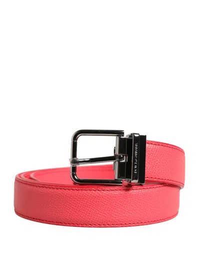 Dolce & Gabbana Pink Calf Leather Silver Metal Buckle Women's Belt