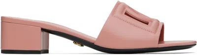 DOLCE & GABBANA PINK CALFSKIN 'DG' LOGO HEELED SANDALS