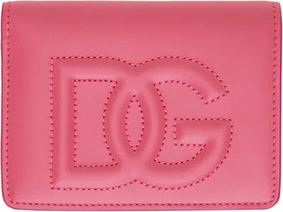 Dolce & Gabbana Pink Calfskin 'dg' Logo Wallet In 80441 Glicine