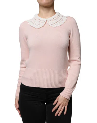 Pre-owned Dolce & Gabbana Pink Cashmere Collar Knitted Long Sleeves Women's Top ()