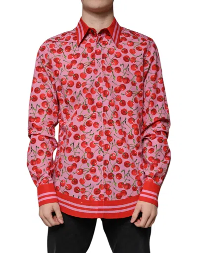 Dolce & Gabbana Pink Cherry Cotton Formal Martini Dress Shirt In Red