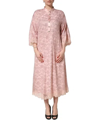 Pre-owned Dolce & Gabbana Pink Corded Floral Lace Kaftan Midi Women's Dress ()