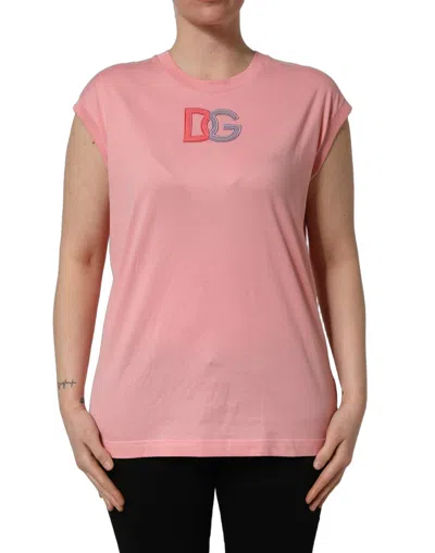 Dolce & Gabbana Pink Cotton Dg Logo Round Neck Tank T-shirt