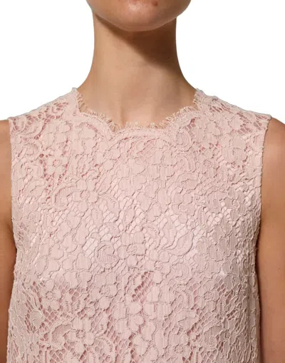 Dolce & Gabbana Pink Cotton Floral Lace Sleeveless Mini Women's Dress