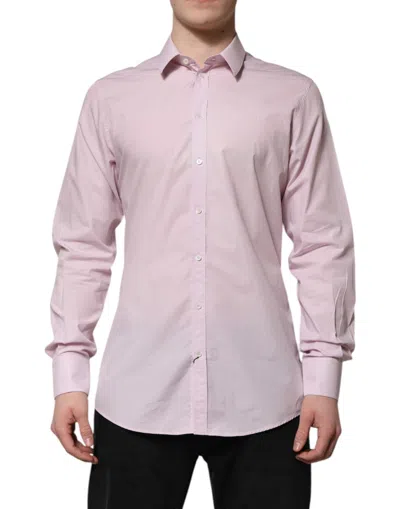 Pre-owned Dolce & Gabbana Pink Cotton Gold Long Sleeves Dress Men's Shirt ()