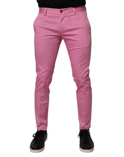 Dolce & Gabbana Pink Cotton Slim Fit Men Dress Formal Men's Pants