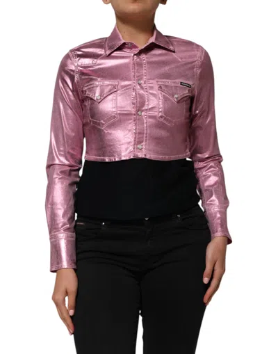Pre-owned Dolce & Gabbana Pink Cotton Stretch Collared Cropped Women's Jacket ()